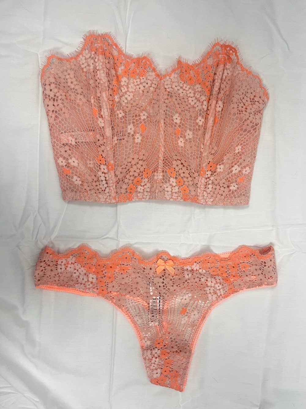 Victoria’s Secret Orange/blush bustier floral and thong size small